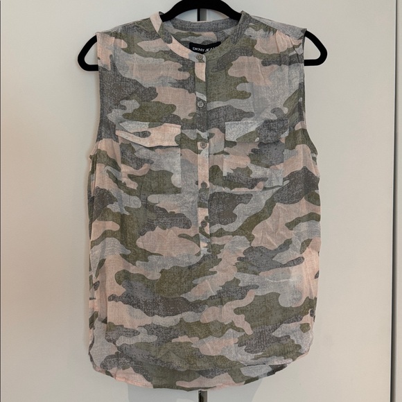 Dkny Tops - DKNY size small Camo Button-Up Top in Green and Gray rayon loose fit pockets